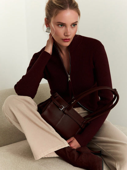 Women's Knitted Jumper High Collar Zipper Trendy