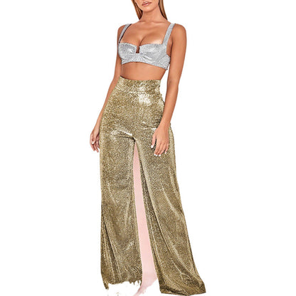 Sparkly Women's Two-Piece Set High-Waisted Elegant
