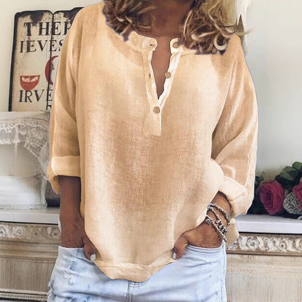 Women's Linen Blouse Elegant Button Placket Modern Cut