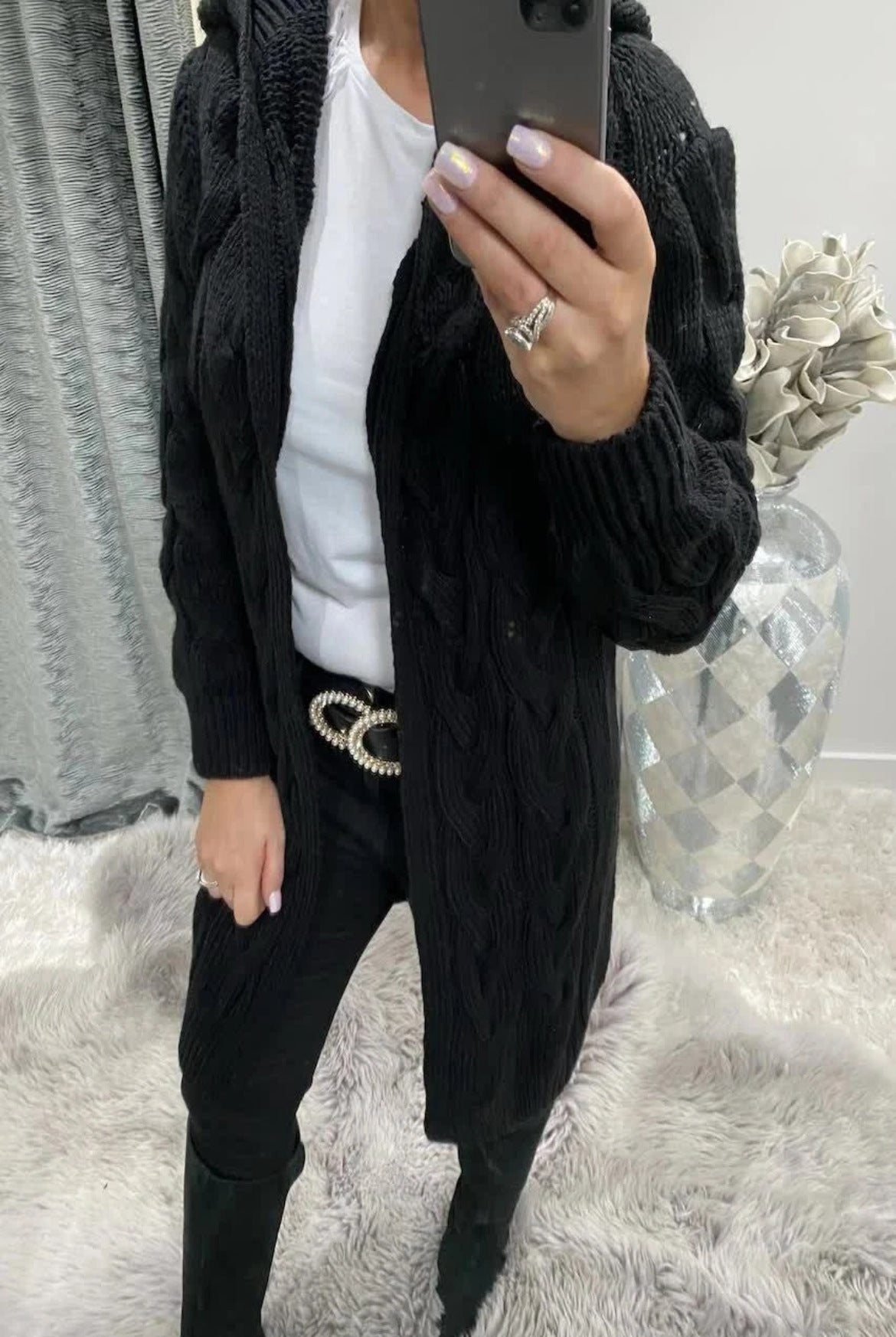 Women's Long Cable Knit Cardigan Elegant Design