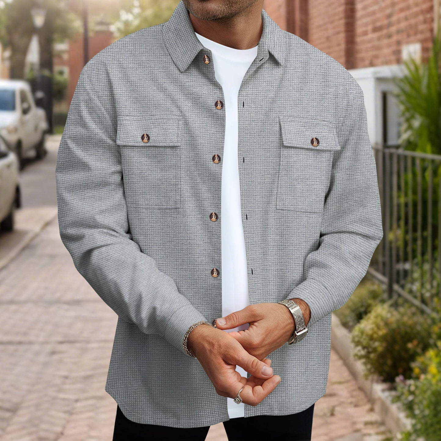 Men's Shirt Blouse Modern Pockets Design