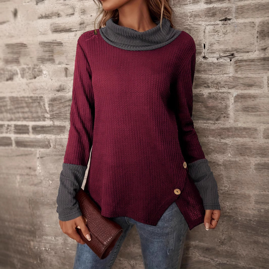 Damen Langarmshirt Großzügig Kragen Strukturiertes Design - IdealeKleiden