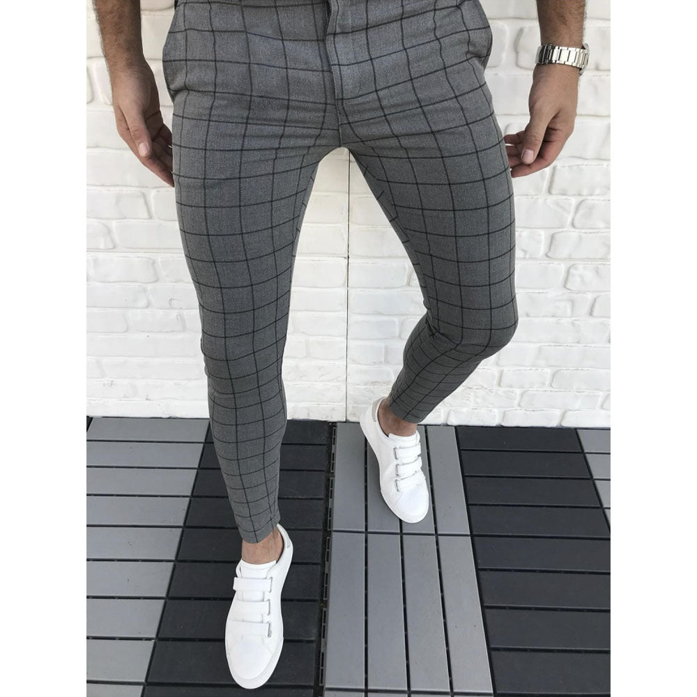 Men's Slim Fit Plaid Suit Trousers Modern