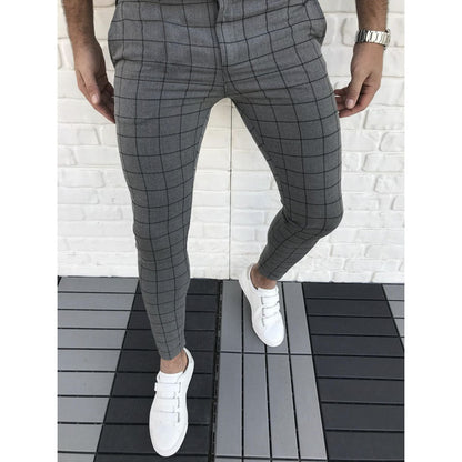 Men's Slim Fit Plaid Suit Trousers Modern