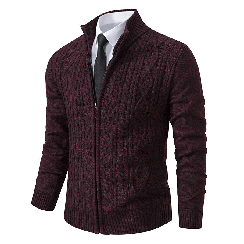 Men's Knitted Cardigan Stand-up Collar Pattern Trendy