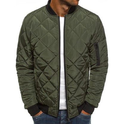 Men's Quilted Jacket Warm Elastic Zipper Pockets