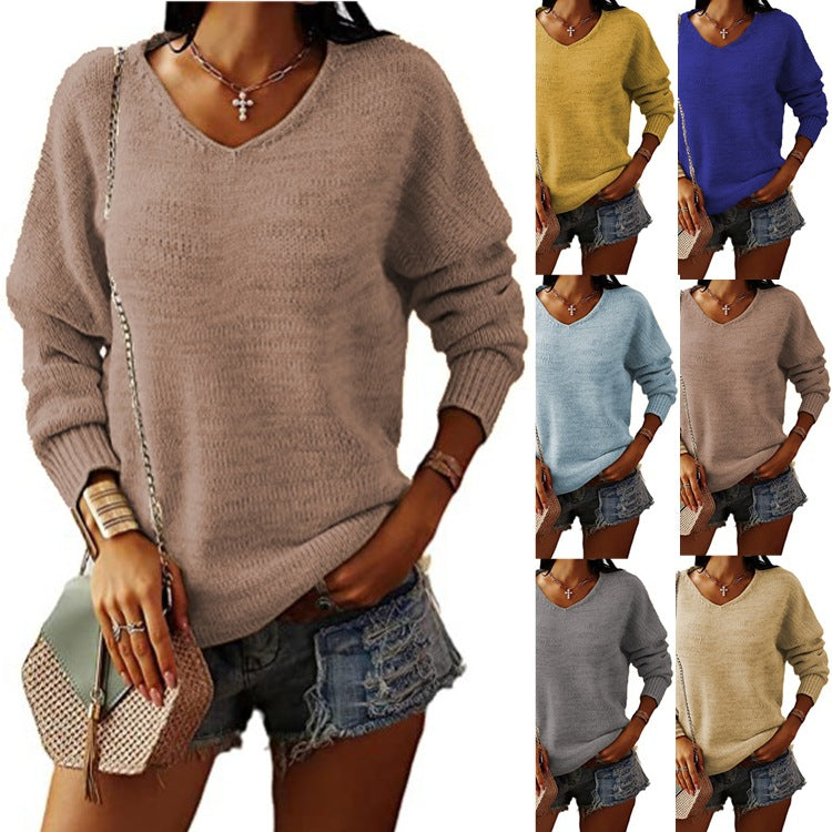 Damen Pullover Fein Strick V-Ausschnitt Elegant - IdealeKleiden