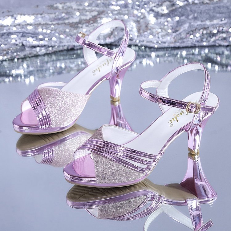 Women's High Heel Sandals with Glitter Effect