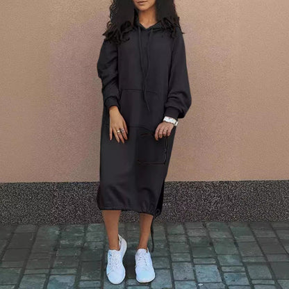 Damen Hoodie-Kleid Lässig Bequem Mit Taschen - IdealeKleiden