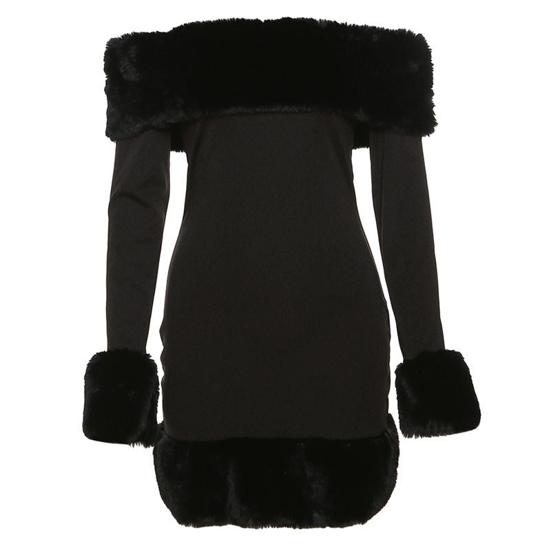 Women's Long-Sleeved Winter Dress Cuddly Fur Collar