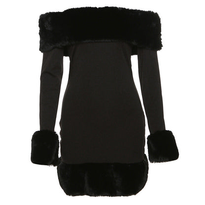 Women's Long-Sleeved Winter Dress Cuddly Fur Collar