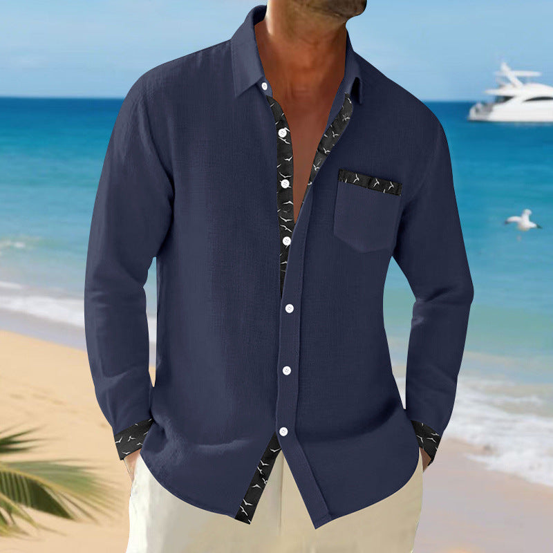 Men's Long-Sleeve Shirt Elegant Collar Chest Pocket