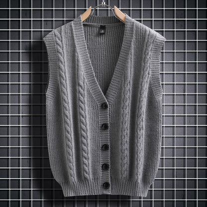 Men's Sleeveless Cardigan Cable Knit Elegant Design