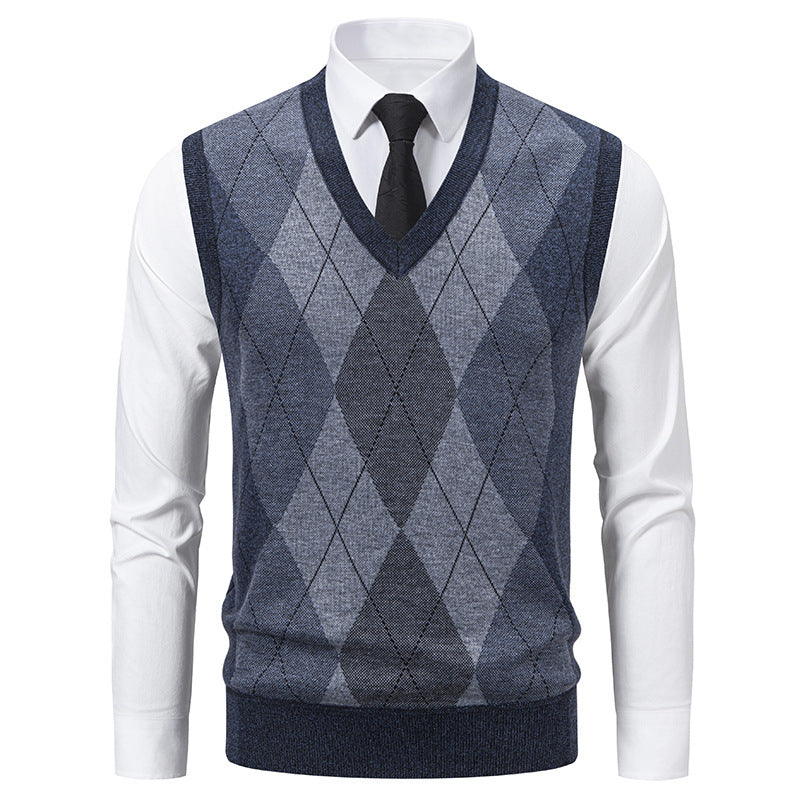 Men's V-Neck Pullover Classic Diamond Pattern