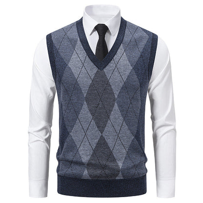 Men's V-Neck Pullover Classic Diamond Pattern