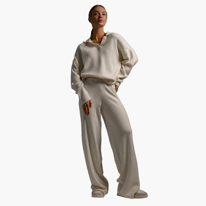 Comfortable Loungewear Set - Oversized Collared Sweatshirt and Jogger Pants