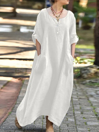 Women's Casual Maxi Dress with Pockets and Buttons