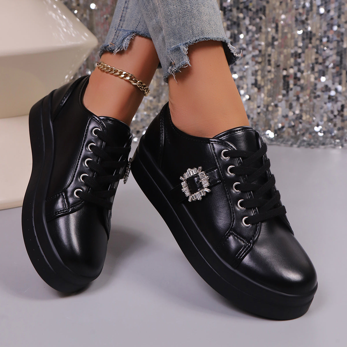 Women's Platform Glitter Crystal Design Shoes
