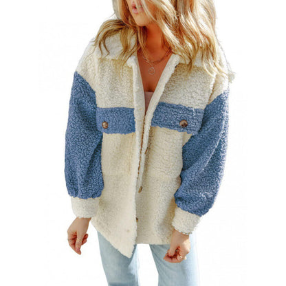 Soft Women's Teddy Jacket Contrast Sleeves Winter