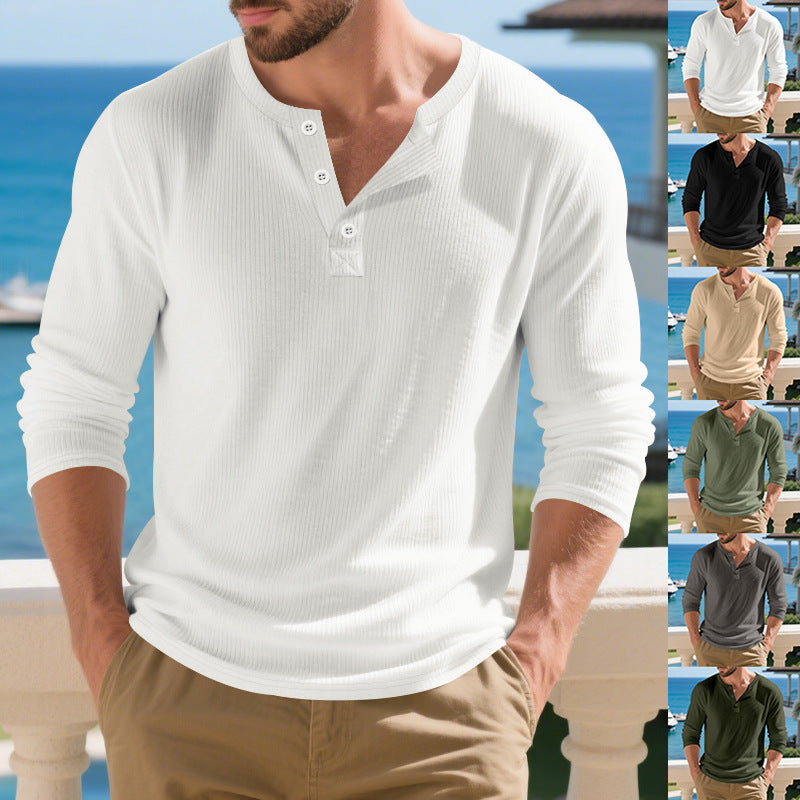 Herren Langarmshirts Rippstruktur Elegante Knöpfe - IdealeKleiden