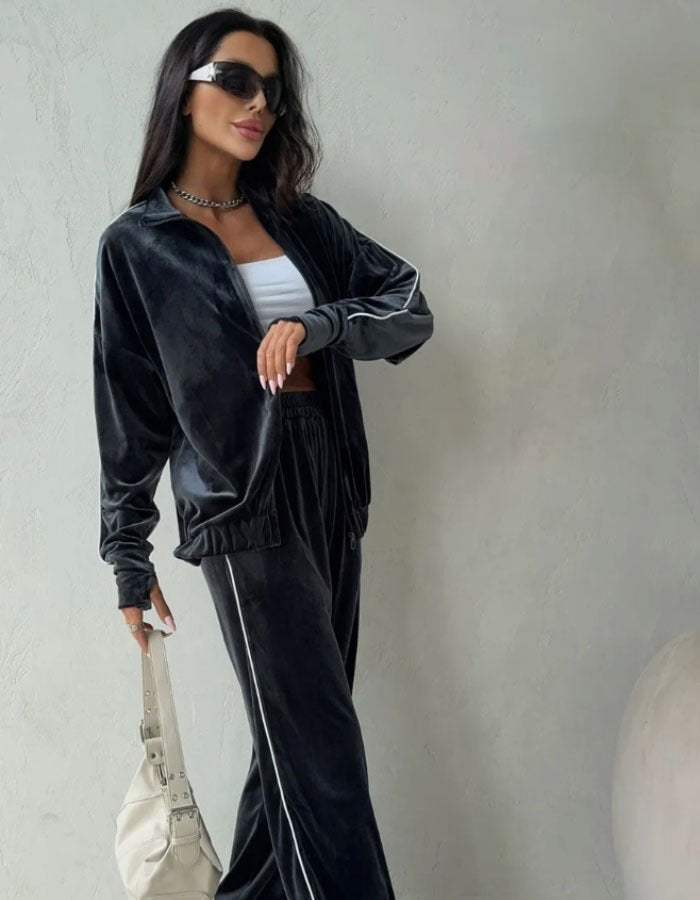 Damen Velour-Lounge-Set Sportlich Streifen Design