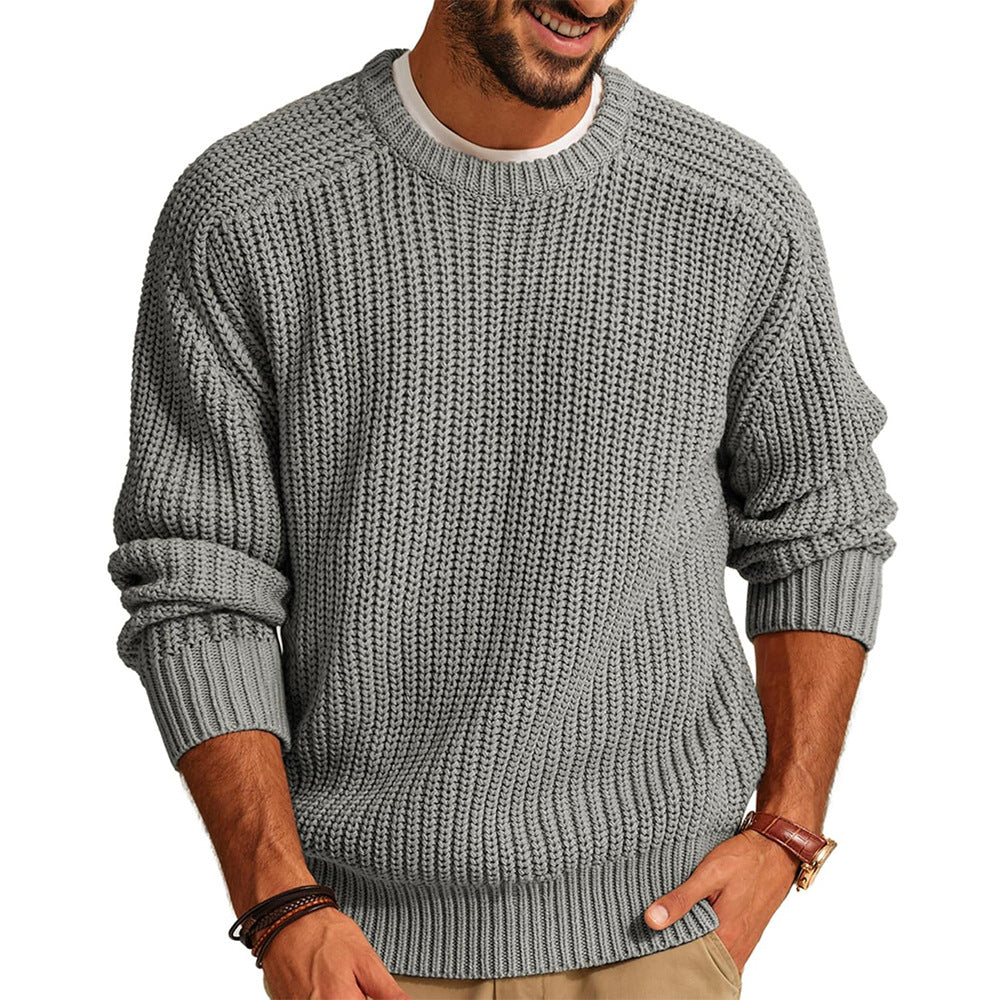 Men's Pullover Chunky Knit Crew Neck Casual Elegant