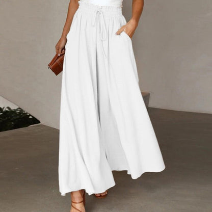 Women's Elegant Wide-Leg Trousers with Elastic Waistband and Pockets