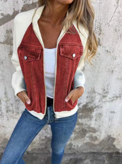 Women's Sweater Jacket Denim Style Fleece Sleeves