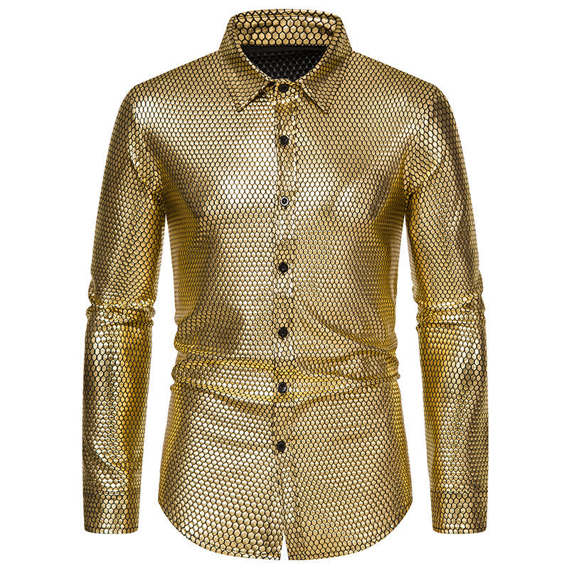Men's Shirt Shiny Honeycomb Pattern Elegant