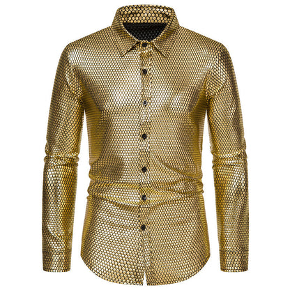 Men's Shirt Shiny Honeycomb Pattern Elegant