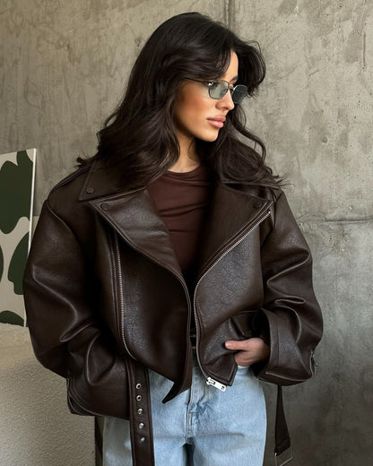 Große Damen Lederjacke Lässig Chic