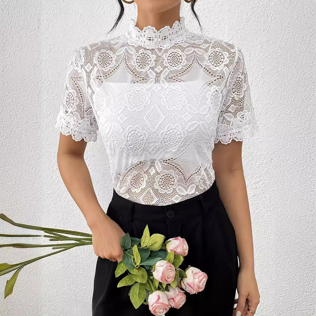 Damen Spitzenoberteil Romantisch Elegant Stehkragen - IdealeKleiden