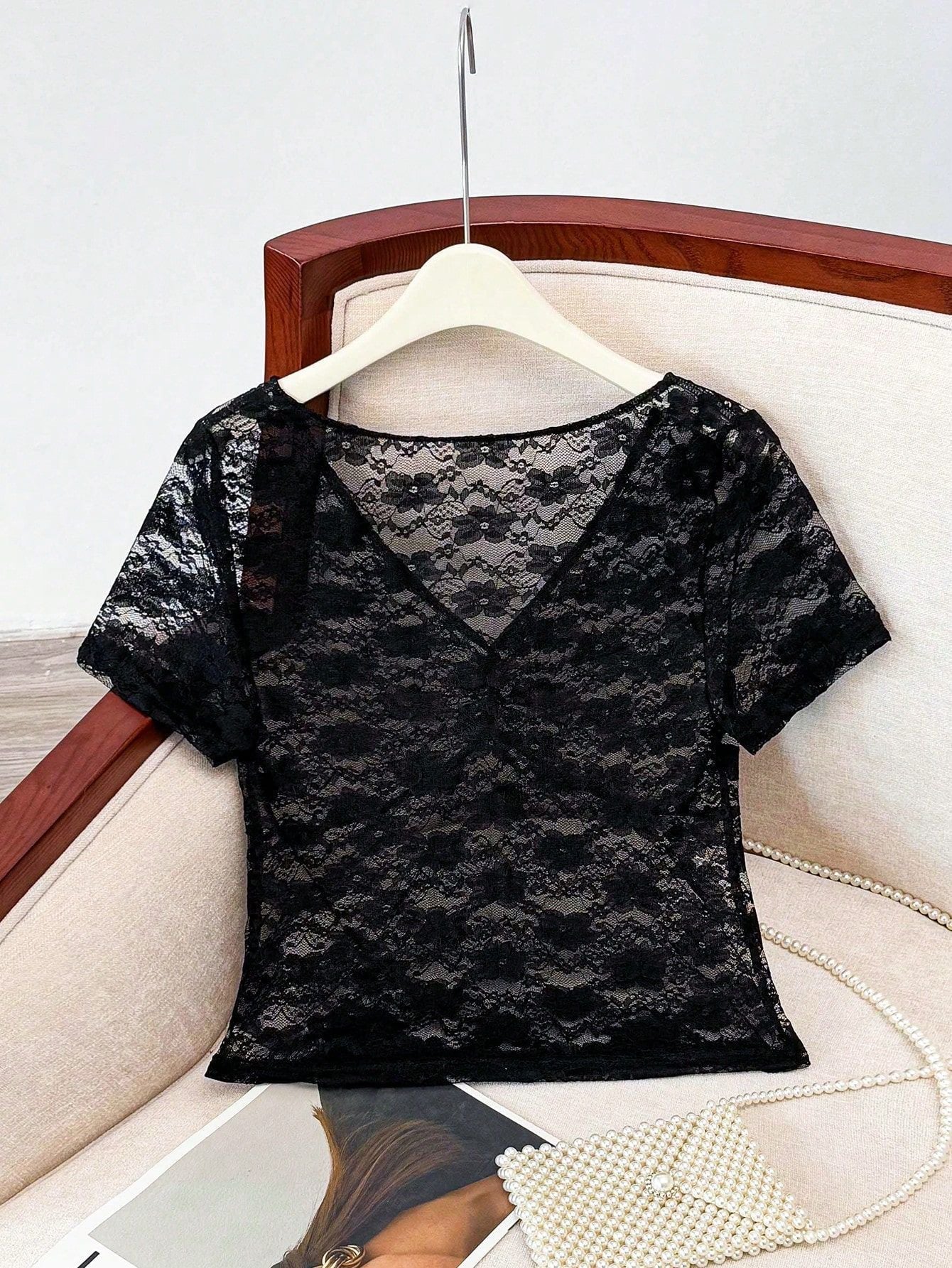 Women's Elegant Lace Top with Ruffle Detail