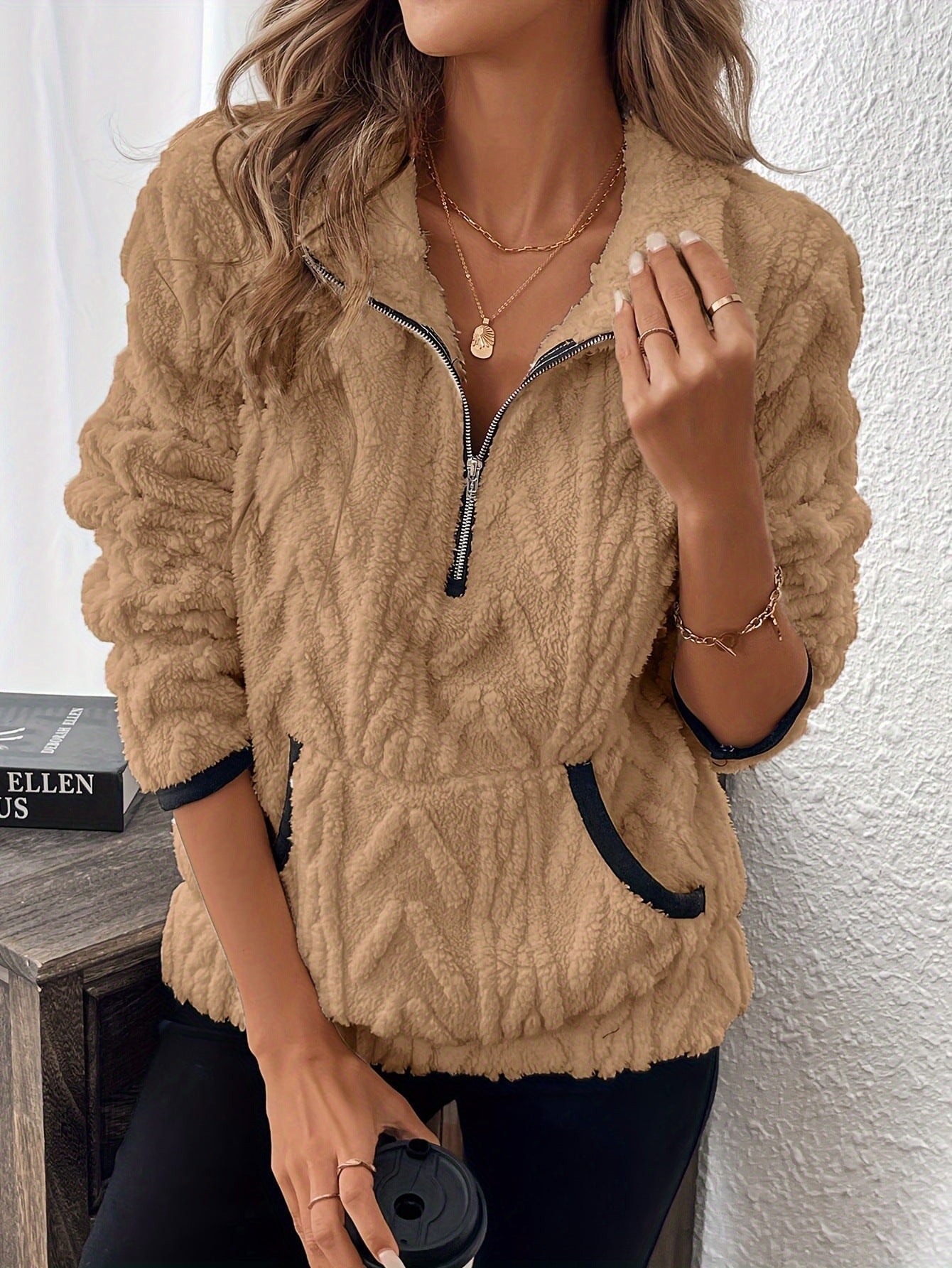 Women's Soft Teddy High-Neck Sweater