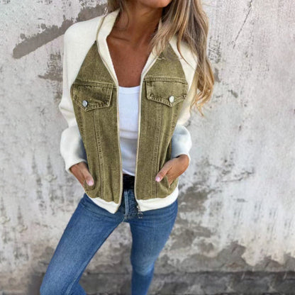Women's Sweater Jacket Denim Style Fleece Sleeves