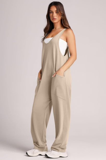 Women's Comfort Jumpsuit with Large Pockets and Stretch Fabric