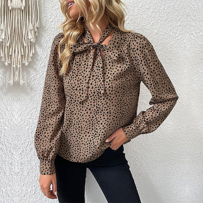 Women's Blouse Leopard Print Bow Detail