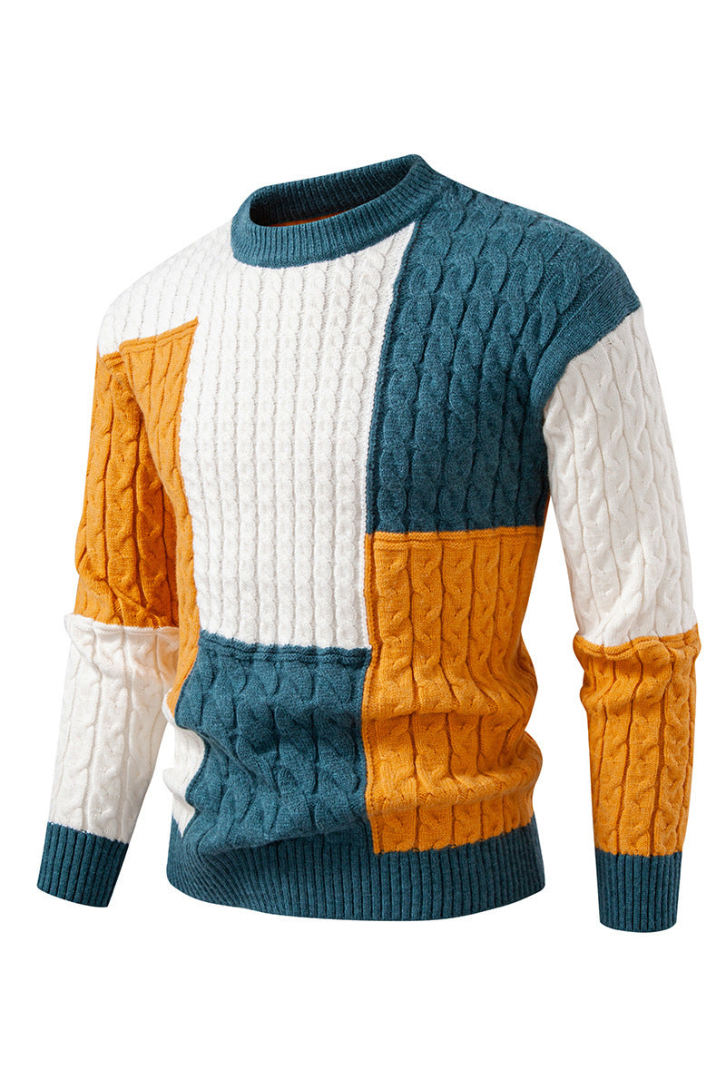 Stylish Men's Pullover Color Block Design
