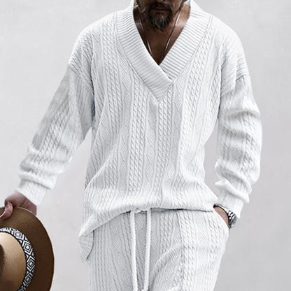 Men's Knitted Jumper Casual V-Neck Cable Knit