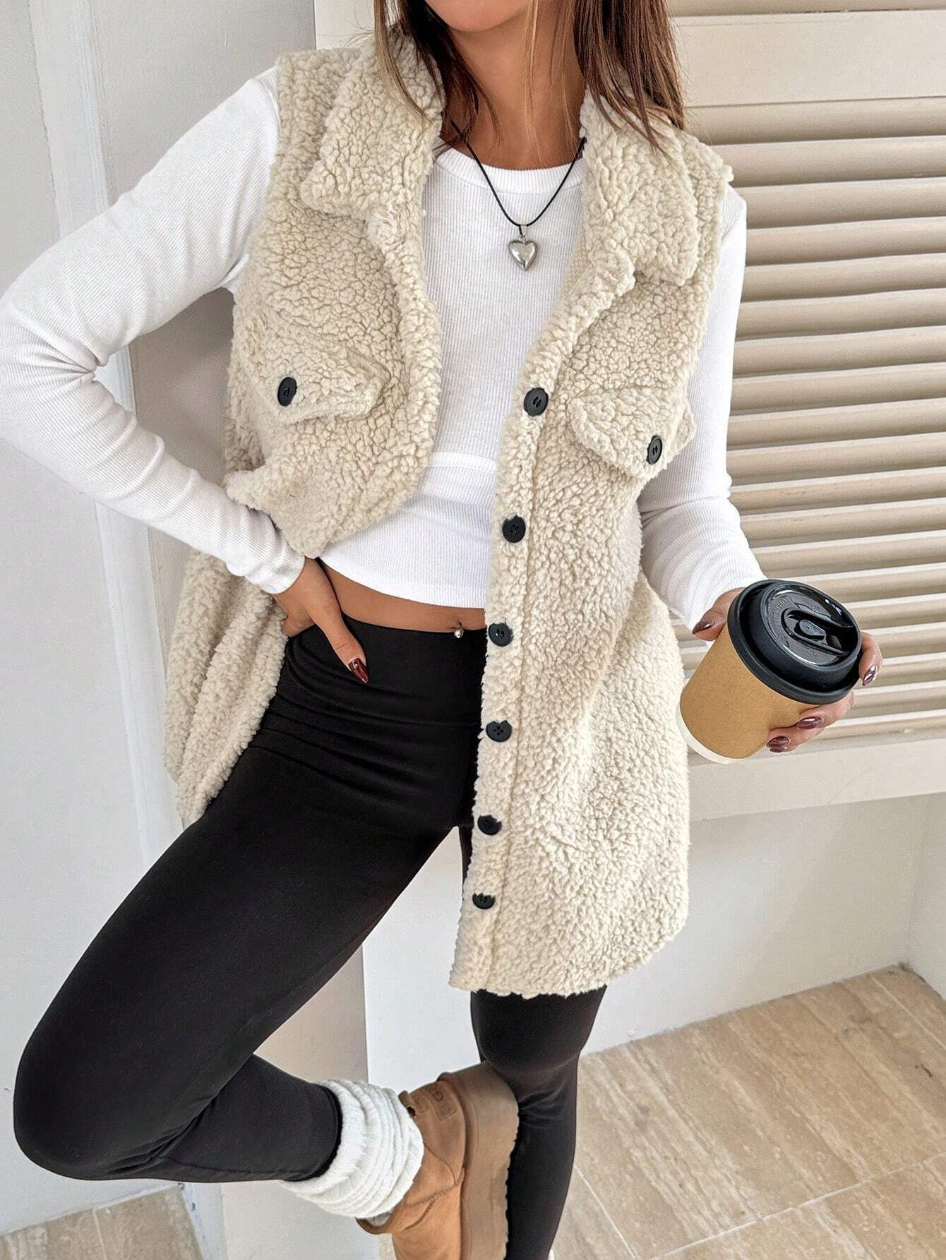 Women's Teddy Fleece Vest Soft Plush with Pockets