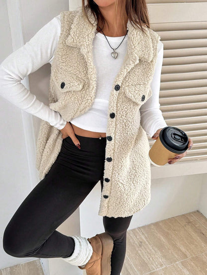 Women's Teddy Fleece Vest Soft Plush with Pockets