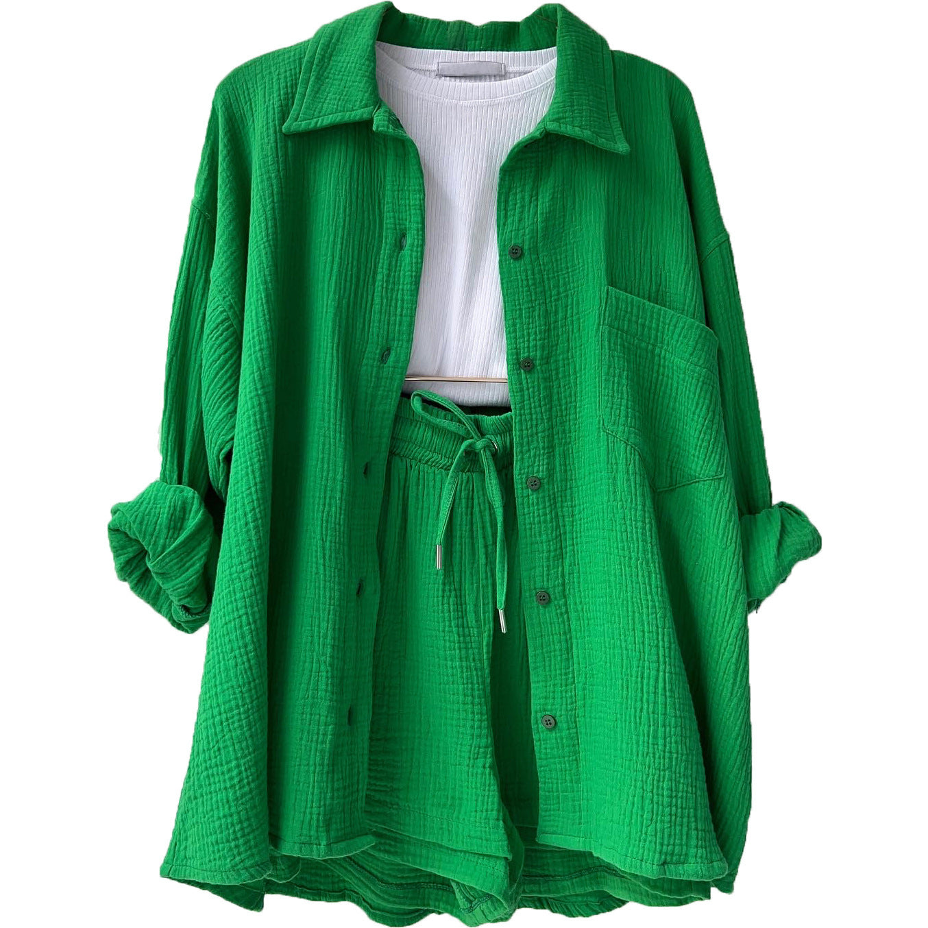 Women's Summer Outfit Short Sleeve Blouse Shorts Set