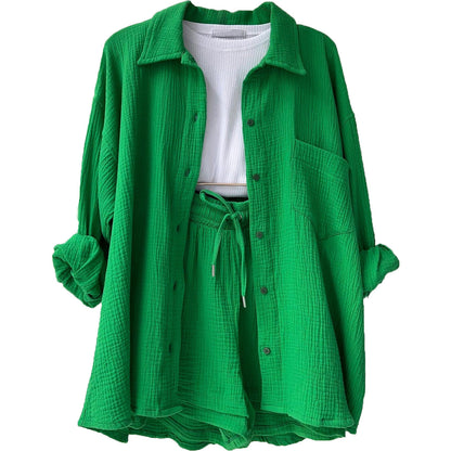 Women's Summer Outfit Short Sleeve Blouse Shorts Set