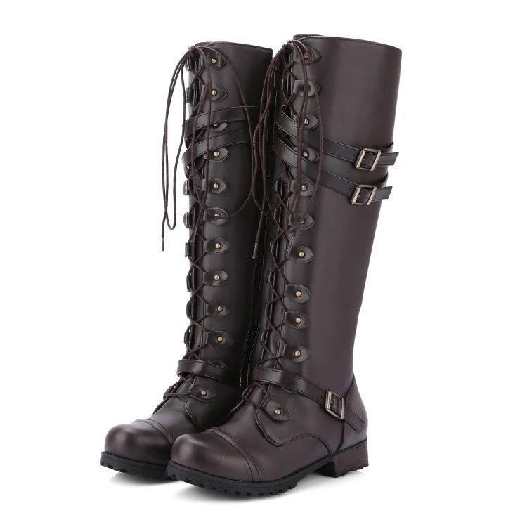 Women's Waterproof Boots | Knee-High Leather Shoes with Round Toe and Strap