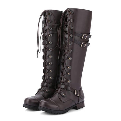 Women's Waterproof Boots | Knee-High Leather Shoes with Round Toe and Strap