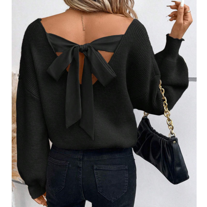 Women's Sweater with Chic Bow Neckline