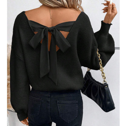 Women's Sweater with Chic Bow Neckline