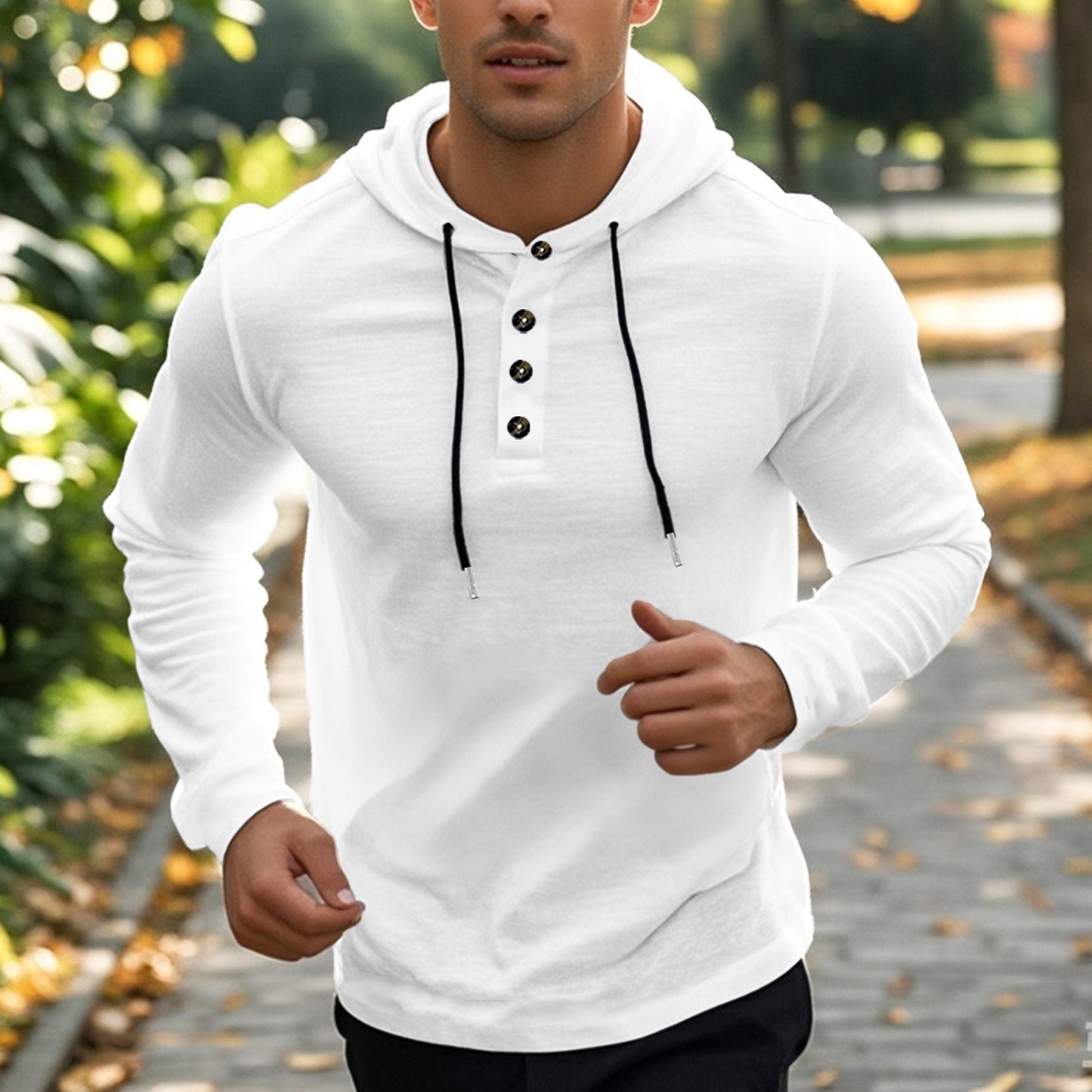 Men's Sport Hoodie with Pockets and Buttons