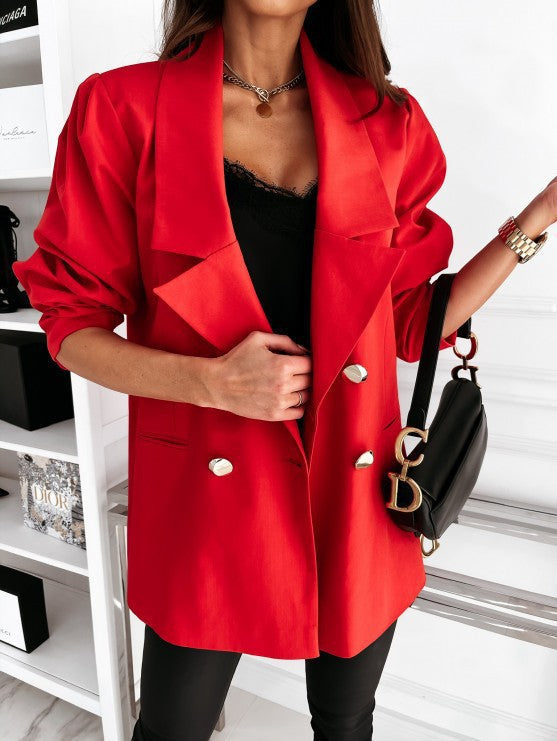 Women's Elegant Puff Sleeve Hip-Length Blazer