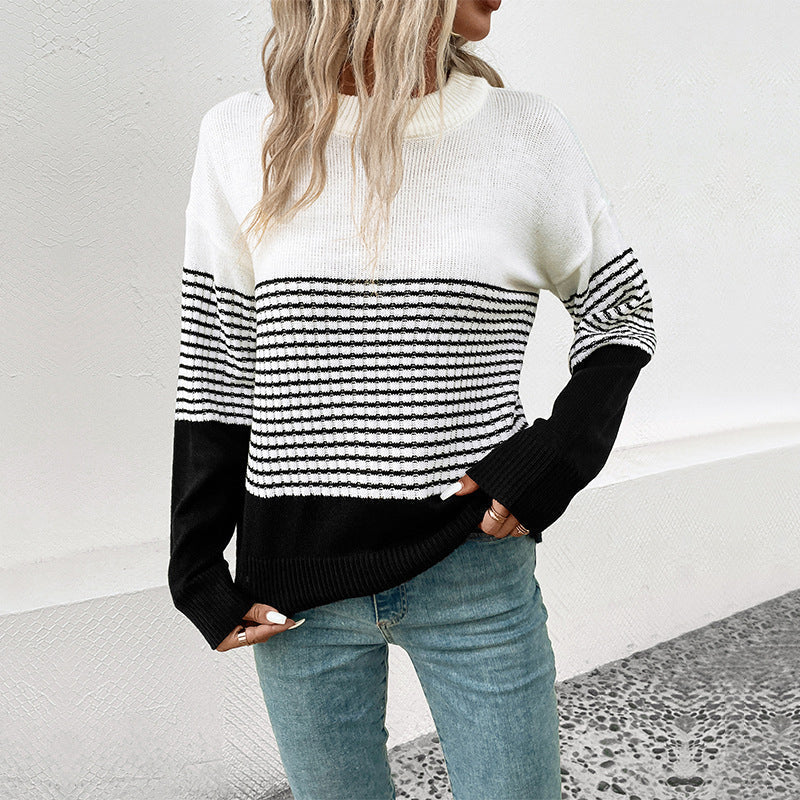 Stylish Knitted Sweater Striped Pattern Comfortable